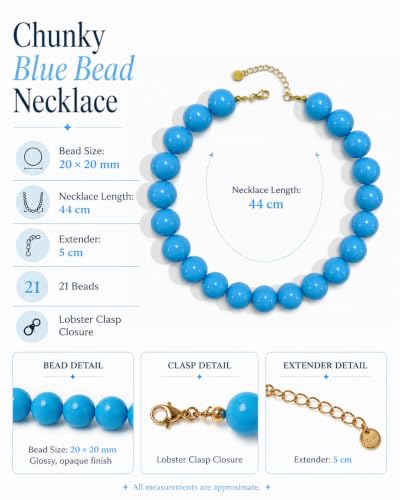Colorful Chunky Beaded Necklaces for Women Trendy Large Bead Statement Necklace Boho Resin Bead Choker Summer Beach Jewelry Gifts Accessories - color: Sky Blue