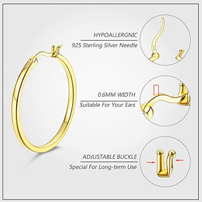 18K Gold Plated Hoop Earrings - 925 Sterling Silver Hoop Earrings Womens Hypoallergenic Hoops | Square Tube Hoop Earrings for Women 15mm/20mm/30mm/40mm - color: Gold 15-20-30mm