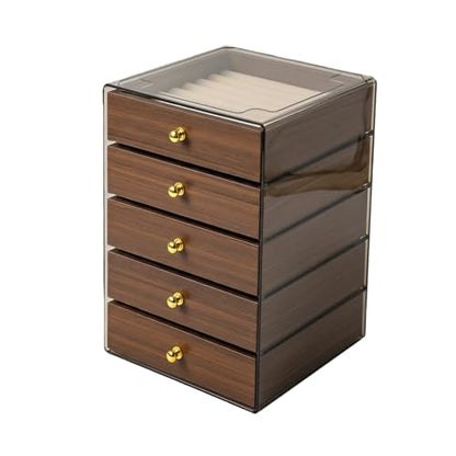 3-Layer Wooden Drawers Jewelry Box For Women,Jewelry Organizer with Acrylic Cover & Velvet Lining-Adjustable Compartments for Earrings Organizer, Rings, Necklaces, Bracelets (5.2*5.2*7.5 Narrow, 3) - size: 5.2*5.2*7.5 Narrow