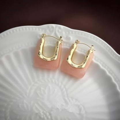 Chunky Acrylic Hoop Earrings Resin Geometric U Shape Hoop Earring Trendy Jewelry Gifts for Women - color: Pink