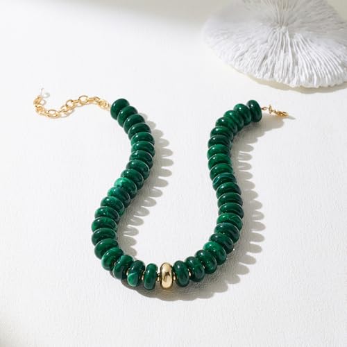 Chunky Colorful Choker Necklace for Women - Summer Beach Round Resin Beads Necklace, Trendy Statement Summer Beach Jewelry Birthday Gifts for Vacation Holiday - color: 18mm Dark Green Bead