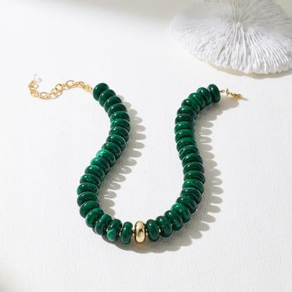 Chunky Colorful Choker Necklace for Women - Summer Beach Round Resin Beads Necklace, Trendy Statement Summer Beach Jewelry Birthday Gifts for Vacation Holiday - color: 18mm Dark Green Bead