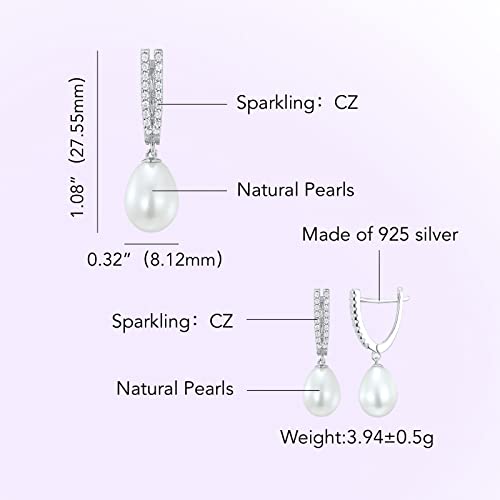 Jupiter Natural Pearl Sterling Silver Women's Stud Earrings - Genuine Pearl Cubic Zirconia Fashion Drop Earrings