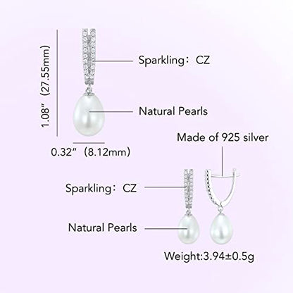 Jupiter Natural Pearl Sterling Silver Women's Stud Earrings - Genuine Pearl Cubic Zirconia Fashion Drop Earrings