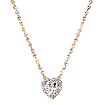 PAVOI 14K Gold Plated Post Faux Diamond Round Solitaire Pendant Halo Necklace | Gold Necklace for Women | Slider Adjustable - style: Heart