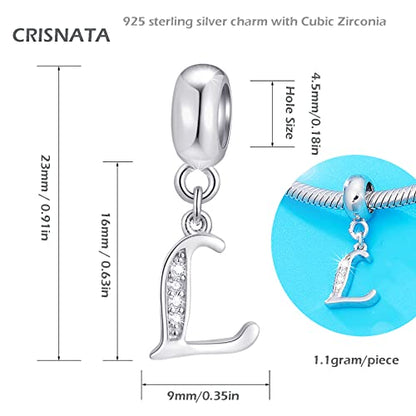 26 Letter Pendant Charms, Polished 925 Sterling Silver Complete Initial A-Z Dangling CZ Stone Alphabet Beads, fits European Bracelet Necklace, Gift for Mother/Father/Daughter/Son/Sister/Aunt - color: Letter L CZ Pendant Charm
