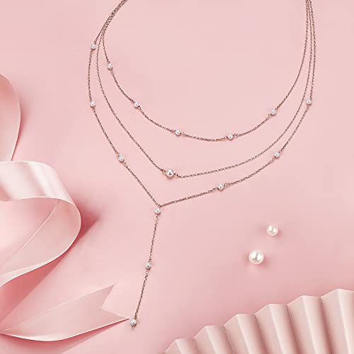 925 Sterling Silver Multilayer Layered Triple Long Chain Necklace for Women - style: Pearl Multilayer