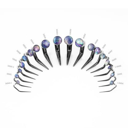 TBOSEN 18PCS Stainless Steel Stretching Kit Taper Bend Expander O-Ring Round | Flower | Heart | Cat Top Body Piercing Jewelry Set - color: Aurora Round Top,Black