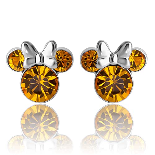 Minnie Mouse Birthstone Stud Earrings Women | Birthstone Earrings for Women - color: November-Topaz Crystal