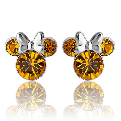 Minnie Mouse Birthstone Stud Earrings Women | Birthstone Earrings for Women - color: November-Topaz Crystal