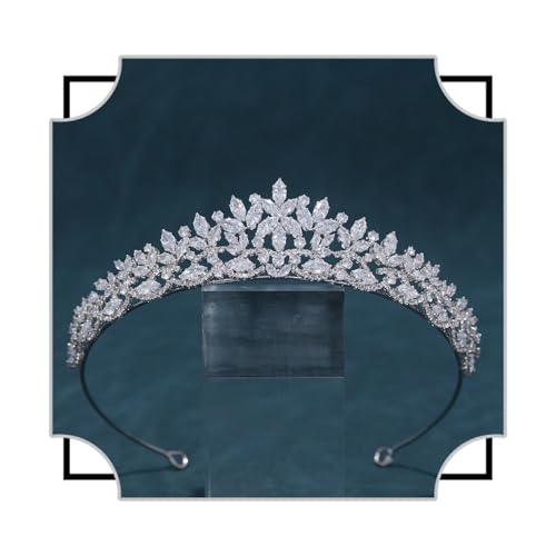 Silver CZ Wedding Tiaras for Brides Floral Princess Crowns for Women Cubic Zirconia Bridal Headband Girls Sweet 16 Crown Birthday Hair Accessories - color: Silver
