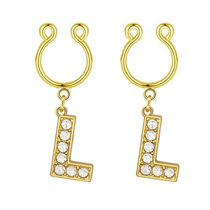 2Pcs Fake Nipple Rings Name Initial Letter Nipple Clamps for Women Non Piercing Beginner Cubic Zirconia Non Piercing Nipple Jewelry - color: L