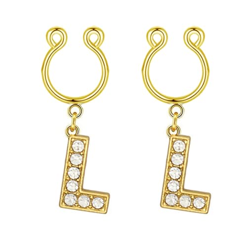 2Pcs Fake Nipple Rings Name Initial Letter Nipple Clamps for Women Non Piercing Beginner Cubic Zirconia Non Piercing Nipple Jewelry - color: L