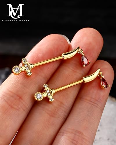 Sword Nipple Rings 316L Stainless Steel Dangle Nipple Piercing Jewelry 14G Dagger Nipple Barbells 14mm Nipple Piercing Rings - color: Gold