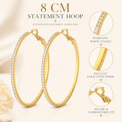 Big Chunky Gold Hoop Earrings for Women Beaded Large Statement Earrings Lightweight Fashion Jewelry Daily Wear Party Gift - color: E4:Gold 8cm