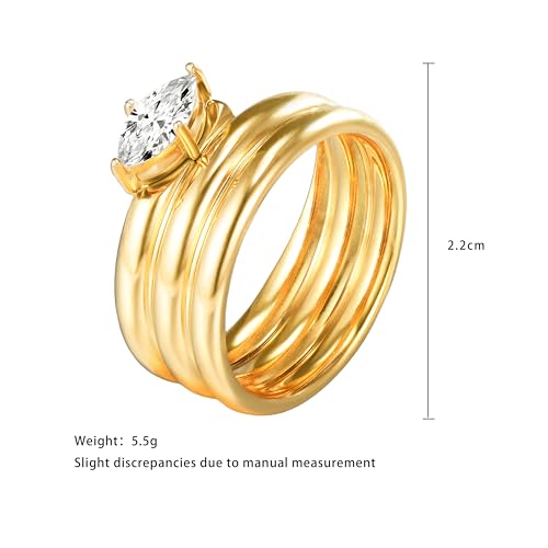 Stacking Band Ring Gold Plated Cubic Zirconia Solitaire Boho Minimalist Cocktail Statement Jewelry for Women