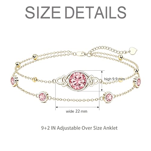 Midari 18K Gold Irish Infinity Celtic Knot Birthstone Layed Anklet Bracelet with 12 Months Birthstone Birthday Jewelry Gifts for Women Mom - color: 10-Rose, size: Anklet 9"-11"