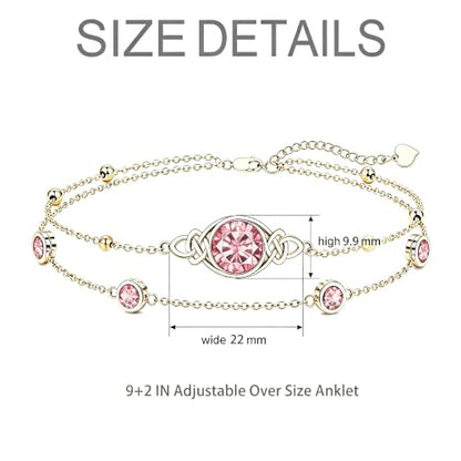 Midari 18K Gold Irish Infinity Celtic Knot Birthstone Layed Anklet Bracelet with 12 Months Birthstone Birthday Jewelry Gifts for Women Mom - color: 10-Rose, size: Anklet 9"-11"