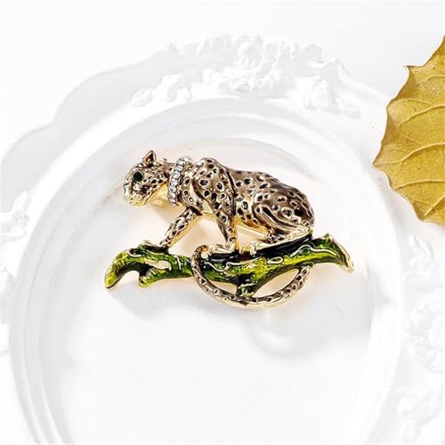 Luxury Crystal Tiger Brooch Pins for Women Men Vintage Gold-Tone Climbing Black Spots Leopard Brooch Fashion Panther Cougar Pin Suit Jackets Coat Animal Jewelry Gift - style: Gold Leopard