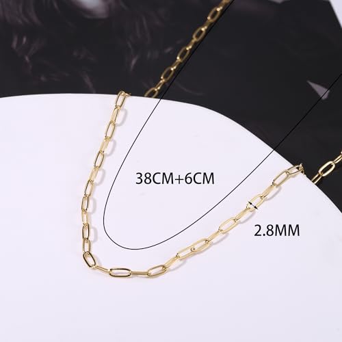 18K Gold Plated Paperclip Necklace Chain Dainty Choker Necklace for Women 14 15 17 inches - color: 2.7MM Gold, size: 16-18 inches