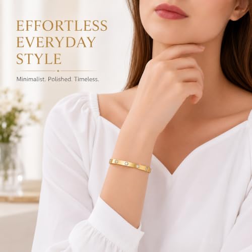 Friendship Love Bracelet for Women, 18K Gold Plated Titanium Steel Cuff - color: Gold, size: Zircon 7.5''