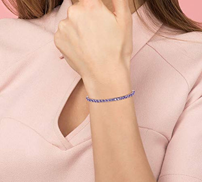 Savlano 14K Gold Plated Cubic Zirconia Round 4MM Classic Tennis Bracelet For Women - style: Purple