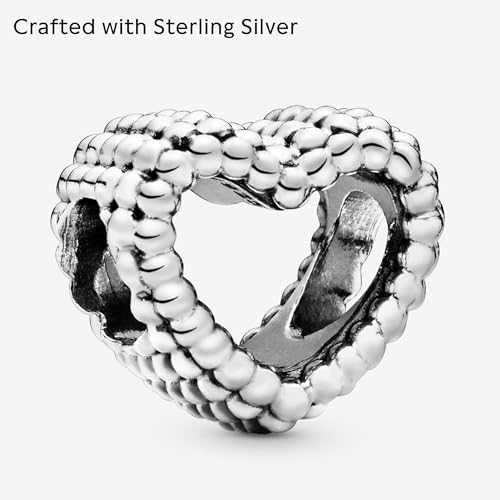 PANDORA Beaded Open Heart Charm - Romantic Heart Jewelry Gift with Gift Box - Textured Beaded Silhouette - Compatible with PANDORA Moments Bracelets - Sterling Silver