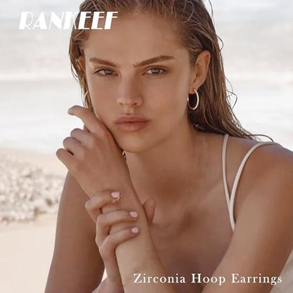 RANKEEF Gold/Silver Hoops Earrings For Women Hypoallergenic | S925 Silver Hoop Earings Lightweight Gold Hoops Gold Rhinestone Earring With Cubic Zirconia 20/30/40mm - color: Gold-20mm