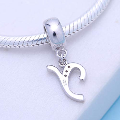 925 Sterling Silver Letter Charms Fits Pandora Bracelets, Gift for Women | A-Z Alphabet Initial Charm with CZ,Great gift for Christmas, Valentine's Day, Mother's Day. - color: Y