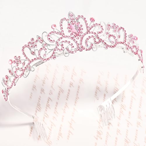 TAROSE Tiaras for Women, Birthday Crown and Sash for Girls | Birthday Sash Sunglasses Outfit, Birthday Gift for Women Girls, Goddess Crown Bride/Halloween/Prom/Party/Costume - color: 1 I. Silver+full Pink