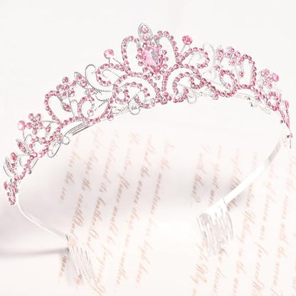 TAROSE Tiaras for Women, Birthday Crown and Sash for Girls | Birthday Sash Sunglasses Outfit, Birthday Gift for Women Girls, Goddess Crown Bride/Halloween/Prom/Party/Costume - color: 1 I. Silver+full Pink