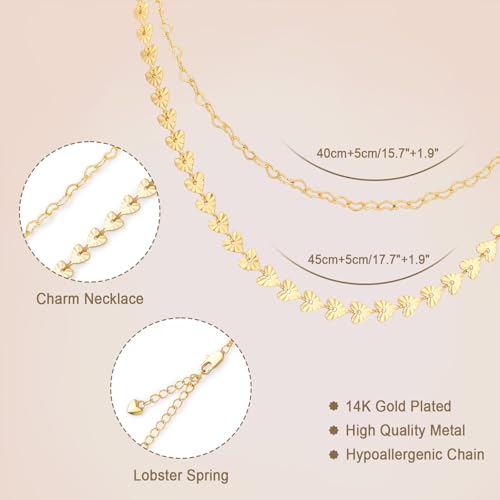Layered Necklaces for Women 14k Gold Plated Chain Necklace Trendy Dainty Toggle Clasp Chunky Cuban Link Paperclip Chain Jewelry Gift - style: Style 2：Heart Layered Chain