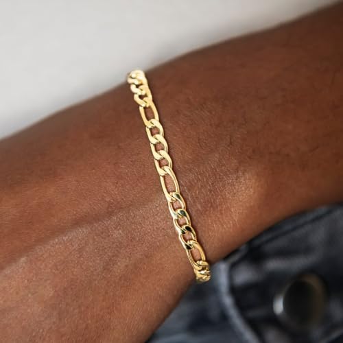14K Gold Figaro Bracelet for Men Women 6mm/8mm, Non-Tarnish Lobster Clasp | Diamond-Cut Figaro Link Bracelet, 7.5/8/8.5in Gold Chain, Hypoallergenic, Trendy Dainty Jewelry Gift - size: 6mm Figaro Bracelet