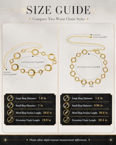 Ladies Waist Chain, Chunky Metal Chain Belts for Women - color: Gold-squircle