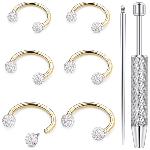 18G 16G 14G Horseshoe Septum Nose Ring Piercing Jewelry Stainless Steel Internal Thread Circular Barbell Daith Rook Earring Snake Bite Lip Ring Piercing Jewelry for Women CZ Silver Black Gold - color: Gold, size: 16 Gauge