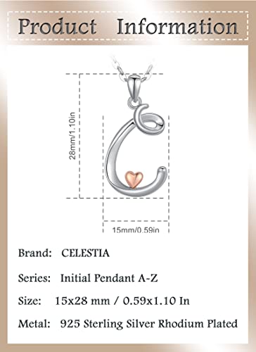 CELESTIA 925 Sterling Silver Initial Necklaces 26 Letter with Rose Gold Heart - 18 Inch Chain - color: C-Initial