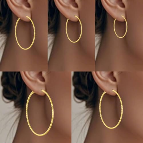 4/10 Pairs Stainless Steel Gold Silver Plated Hoop Earrings Hypoallergenic Dainty Big Small Hoops Earrings Set for Women - color: 5 Pairs Gold Plated Filigree Hoop Earrings Set