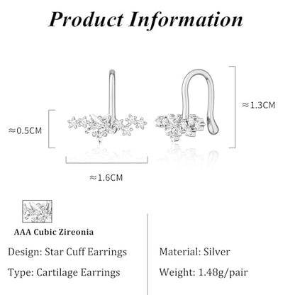 Star 14K Gold Plated Ear Cuff Earrings for Women Non Piercing, Dainty Silver Plated Clip on Cartilage Ear Cuff Non Pierced Trendy CZ Northstar Starburst Sparkling Climber Clawer Earring Jewelry - style: Northstar-Silver