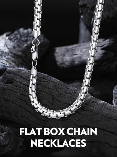 Bandmax Solid Stainless Steel Flat Box Link Chains 2MM/4MM/6MM/8MM Silver/Gold/Black Rolo Cable Chain Necklaces for Men Women 14"-30" Length, Gift Packed - color: 10 8MM-Silver Tone