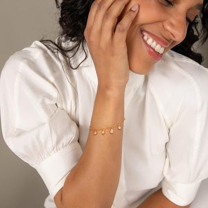 Gold Bracelets for Women, Dainty Friendship Charm Bracelet 14K Gold Plated Summer Shell Starfish Pearl Bracelet Cute Heart Charm Bracelets for Women Trendy Non Tarnish Beach Jewelry Gifts - color: gold teardrop