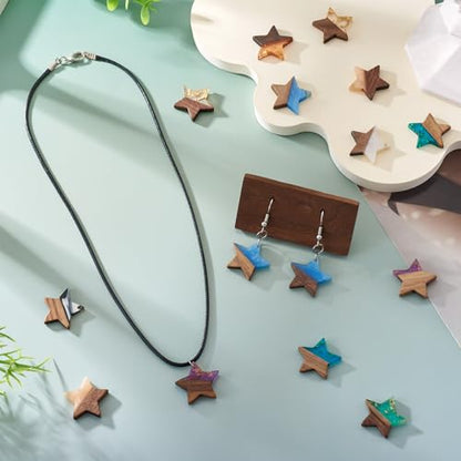 Beadthoven 20Pcs/10 Pairs Star Resin Wood Earrings Pendants, Gold Foil Charms Wood Earrings Making kit Colorful Pattern Wooden Earring Blanks Pieces for Jewelry Making DIY Crafts - color: Gold Foil-Star