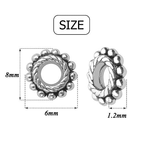 BronaGrand 100pcs 8mm Spacer Beads Tibetan Alloy Bead Spacers for DIY Necklace Bracelets Crafting,Gear-Shaped - color: Silver