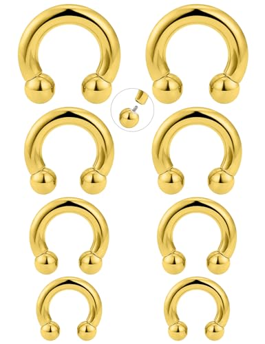20G-00G Septum Rings Ear Gauges Earrings Stretching Kit 316L Surgical Steel Horseshoe Septum Pa Piercing Jewelry for Women 10mm 12mm 14mm 16mm - color: Gold, size: Gauge: 2G, Inner Dia: 12mm 14mm 16mm 19mm