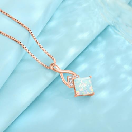 Infinity Necklace 925 Sterling Silver Princess Cut Pendant Birthstone Jewelry for Women - color: Golden Rose-lridescent White