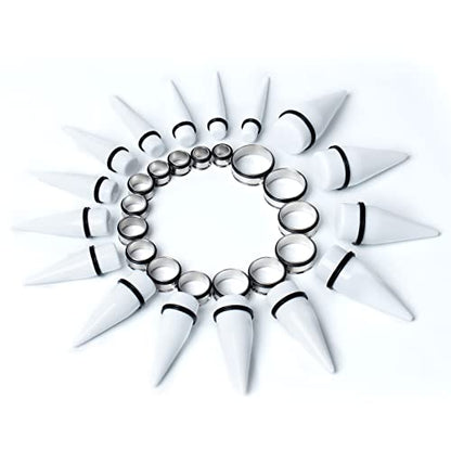 32 PCS 00G - 24mm Ear Taper Kit Gauge Stretching Kit | Hypoallergenic surgical Stainless steel Tapers Tunnels Plugs, body piercing jewelry for women and men - color: White