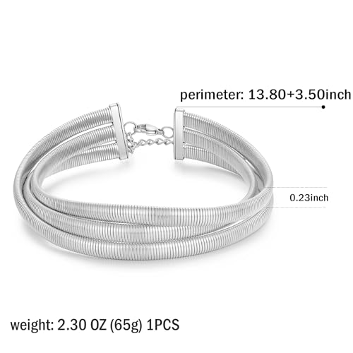 Badu Chunky Gold Stainless Steel Choker Necklace For Women Stretch Snake Shain Non Tarnish Gold Triple Necklace - color: Silver