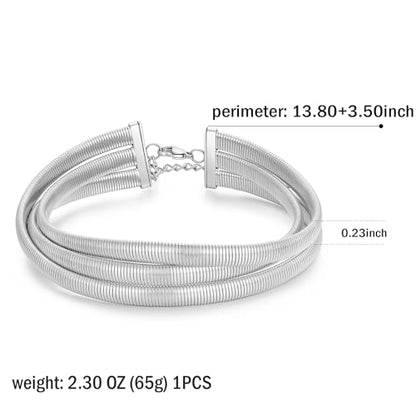 Badu Chunky Gold Stainless Steel Choker Necklace For Women Stretch Snake Shain Non Tarnish Gold Triple Necklace - color: Silver