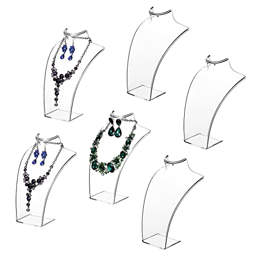 MyGift Acrylic Necklace Holder Jewelry Display Set of 6 for Retail Vendor Bust and Earring Premium Clear Countertop Stand