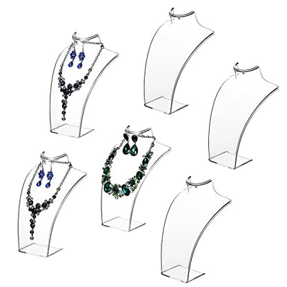MyGift Acrylic Necklace Holder Jewelry Display Set of 6 for Retail Vendor Bust and Earring Premium Clear Countertop Stand