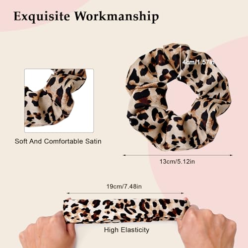 Satin Scrunchies for Women – 8PCS Leopard Silk Hair Ties – No Crease, Frizz-Free, Bold & Fashionable Hair Bands for Thick & Thin Hair, Trendy Hair Accessories Gifts - color: Large-Leopard